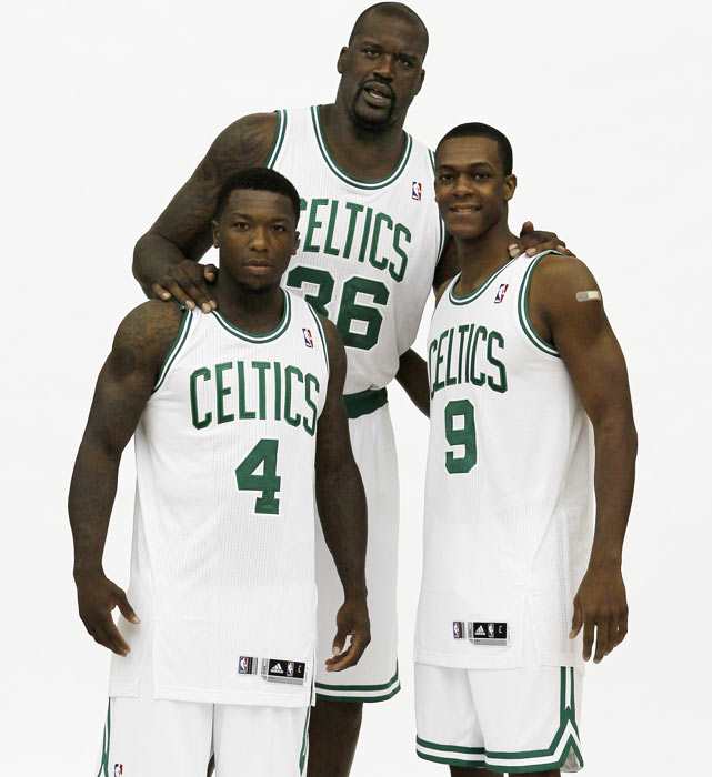Shaquille O'Neal, Nate Robinson and Rajon Rondo 